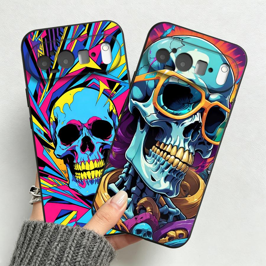 Google Pixel 9 Pro - Coque de téléphone motif crâne néon